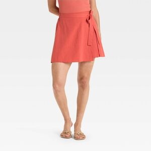 Women's Tie Mini A-Line Skirt - A New Day Rust S